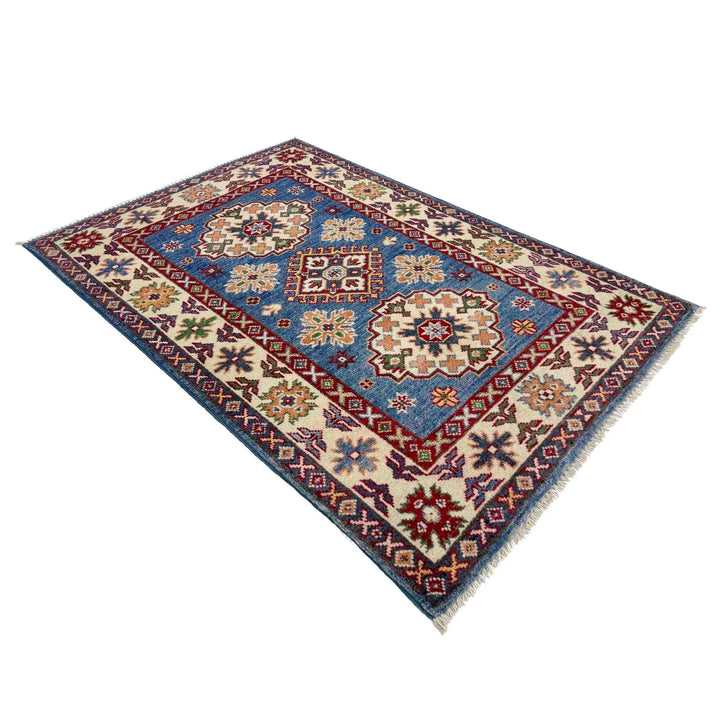 Blue Afghan Kazak Rug 2' 8" x 4' 0" Hand-Knotted | No. AL31326
