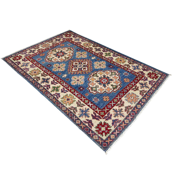 Blue Afghan Kazak Rug 2' 8" x 4' 0" Hand-Knotted | No. AL31326