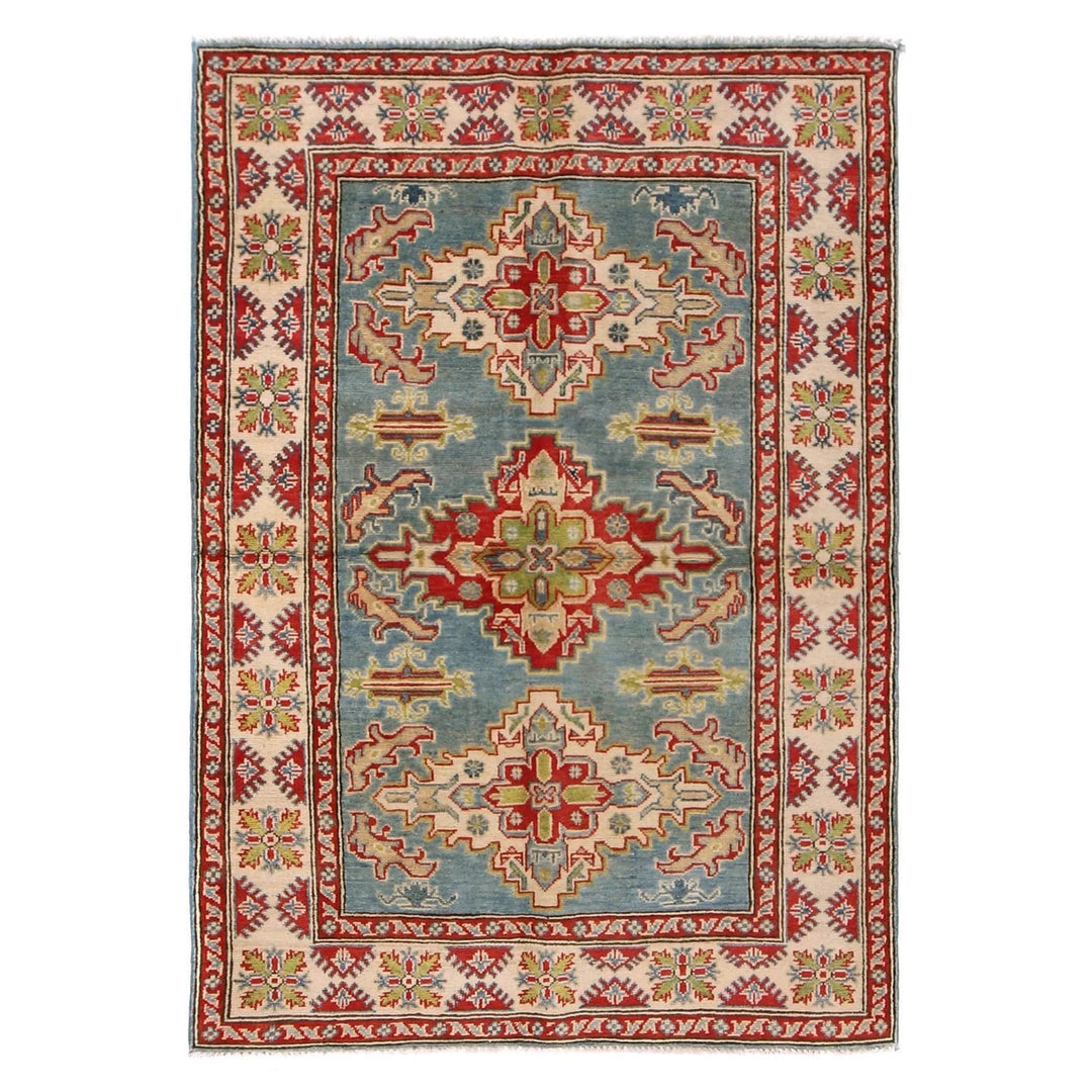 Blue Afghan Kazak Rug 3' 11" x 5' 7" Hand-Knotted | No. AL31353