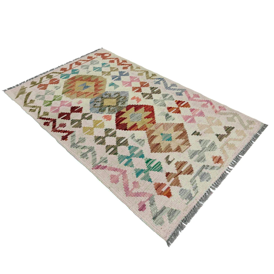 Afghan Vegetable Kilim Rug 2' 4" x 4' 0" Flat-Weave | No. AL313585