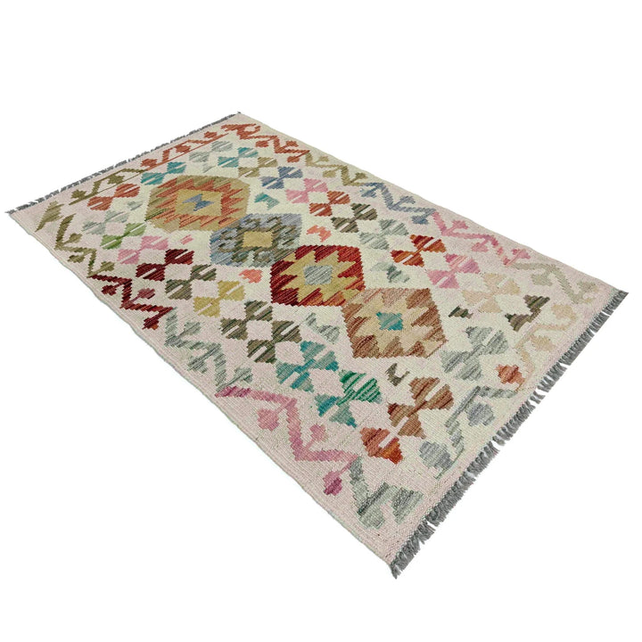 Afghan Vegetable Kilim Rug 2' 4" x 4' 0" Flat-Weave | No. AL313585