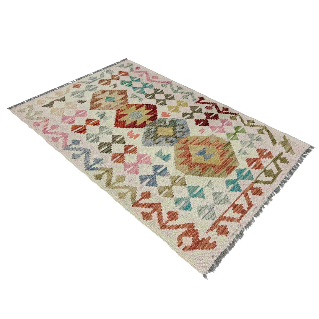 Afghan Vegetable Kilim Rug 2' 4" x 4' 0" Flat-Weave | No. AL313585