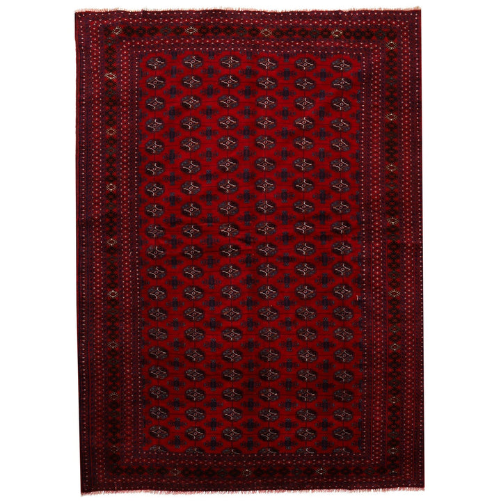 Deep Red Afghan Bokhara Rug 6' 10" x 9' 2" Hand-Knotted | No. AL31365