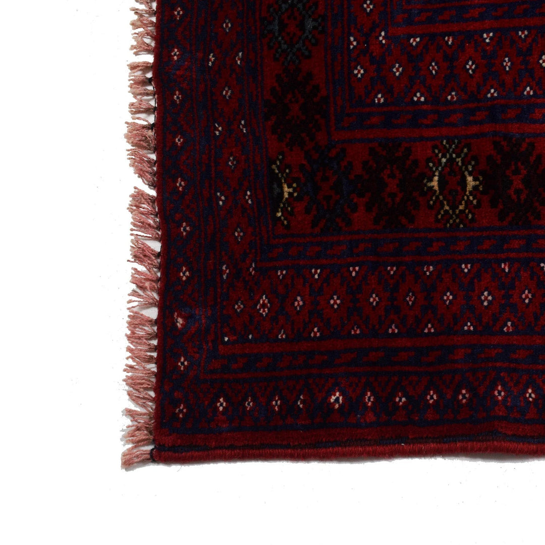 Deep Red Afghan Bokhara Rug 6' 10" x 9' 2" Hand-Knotted | No. AL31365