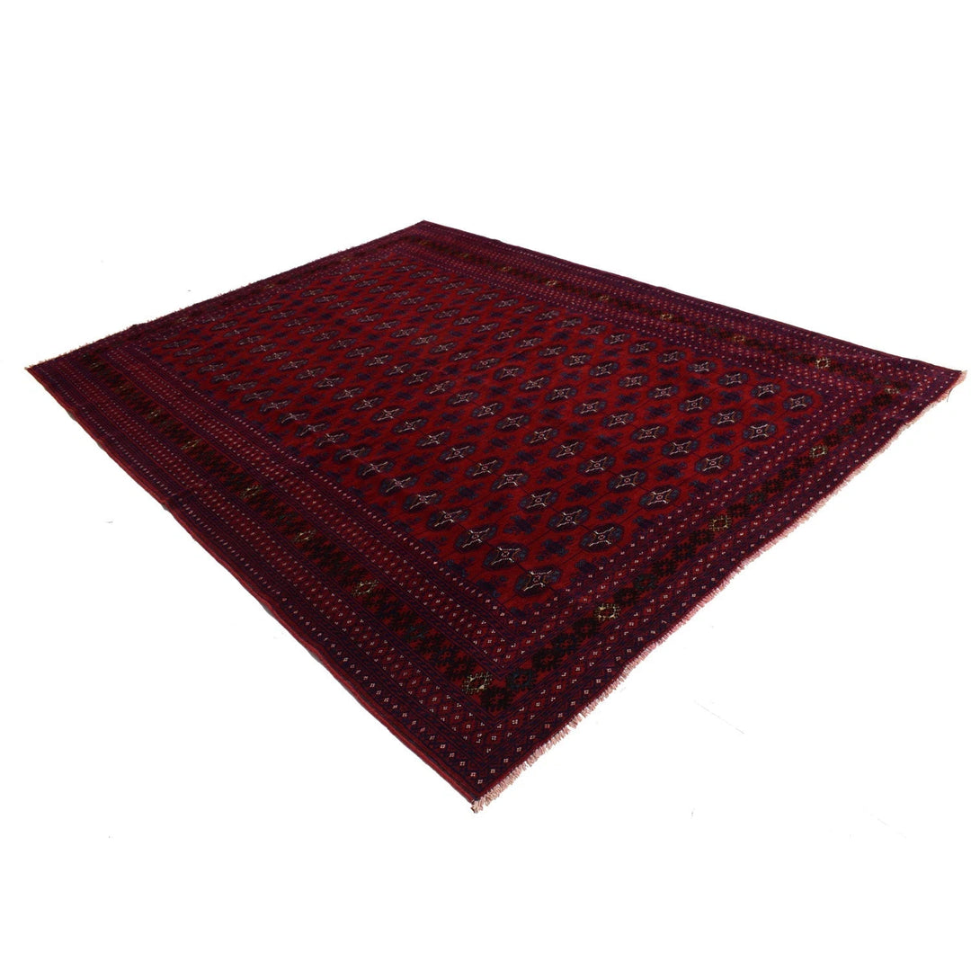 Deep Red Afghan Bokhara Rug 6' 10" x 9' 2" Hand-Knotted | No. AL31365