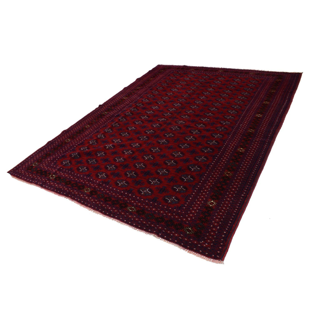 Deep Red Afghan Bokhara Rug 6' 10" x 9' 2" Hand-Knotted | No. AL31365
