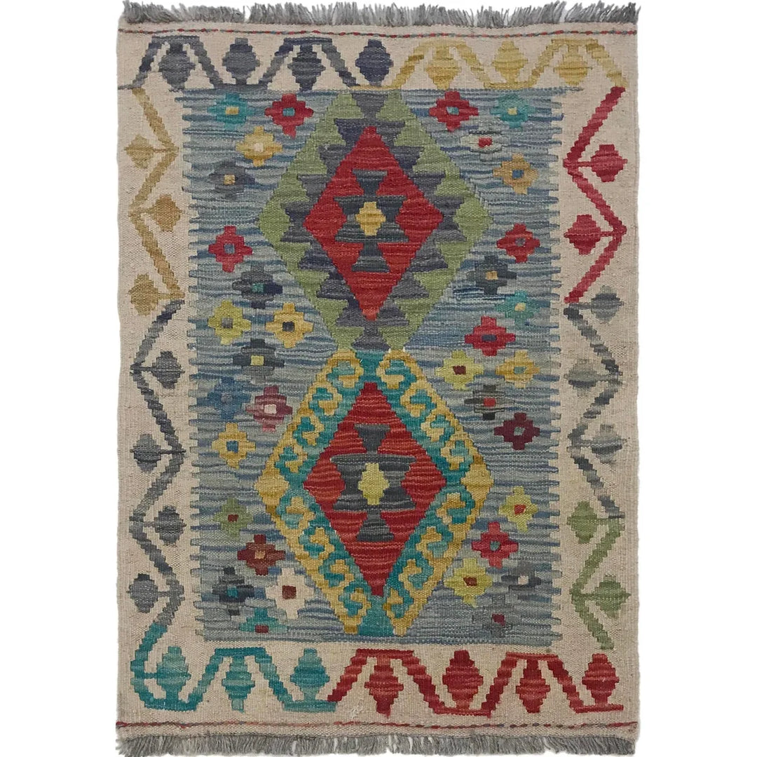 Afghan Chobi Kilim Rug 2' 0" x 2' 11" Flat-Weave | No. AL31422