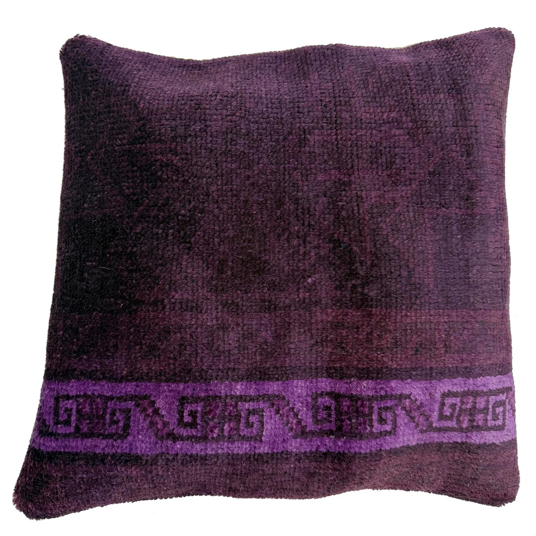 Purple Afghan Overdye Cushion Cover 1' 5" x 1' 5" Hand-Knotted | No. AL314414