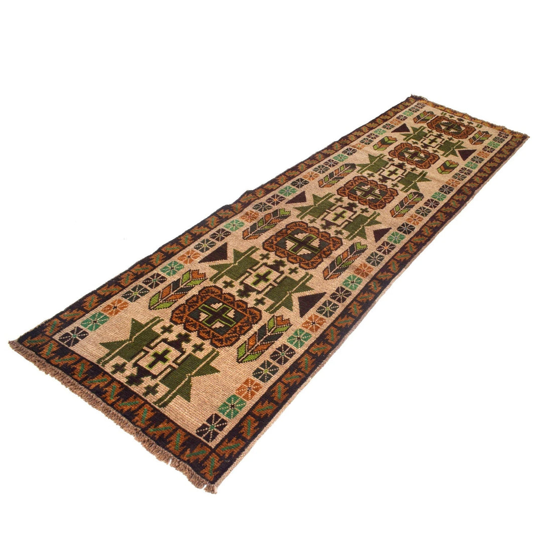 Beige Afghan Baluchi Rug 2' 8" x 9' 6" Hand-Knotted | No. AL31452
