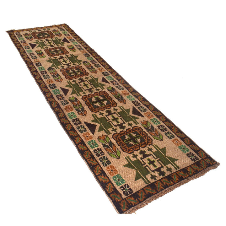 Beige Afghan Baluchi Rug 2' 8" x 9' 6" Hand-Knotted | No. AL31452