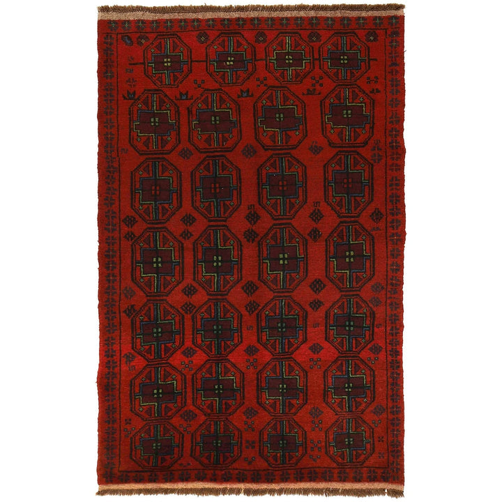 Red Afghan Baluchi Rug 3' 10" x 6' 4" Hand-Knotted | No. AL31458