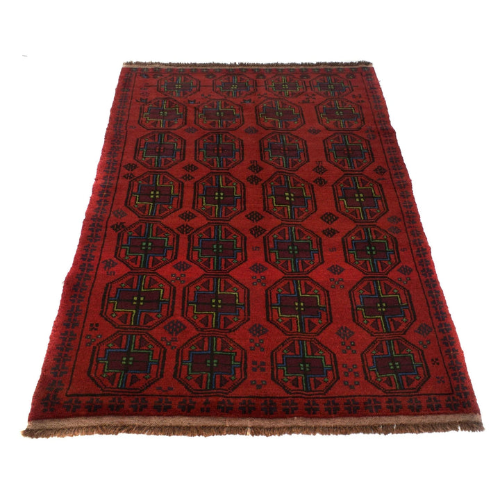 Red Afghan Baluchi Rug 3' 10" x 6' 4" Hand-Knotted | No. AL31458