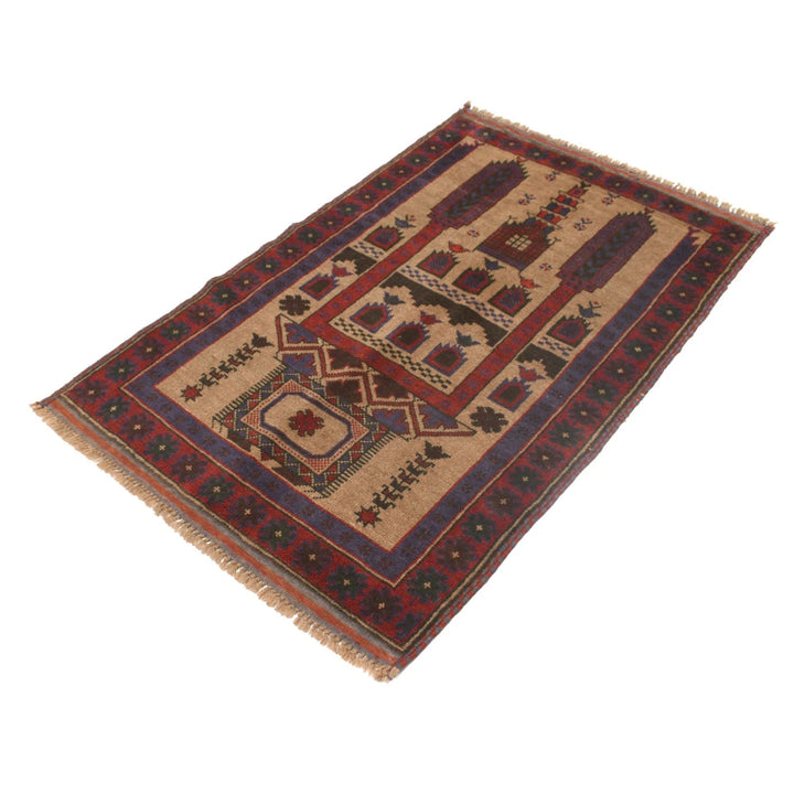 Beige Afghan Prayer Rug 2' 10" x 4' 5" Hand-Knotted | No. AL31473