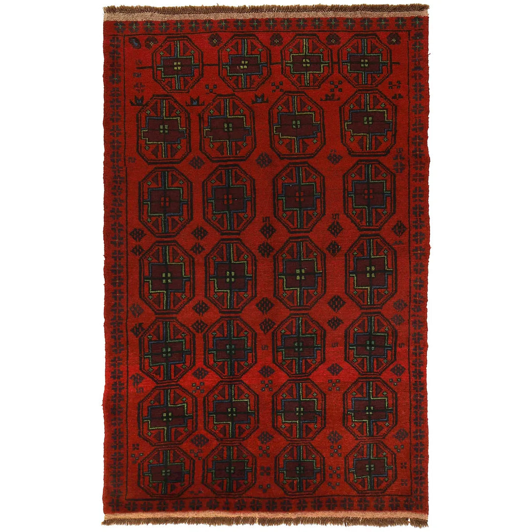 Red Afghan Baluchi Rug 3' 10" x 6' 4" Hand-Knotted | No. AL31548