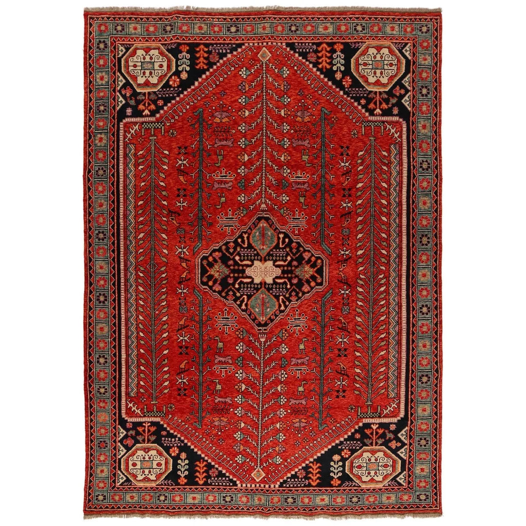 Red Afghan Shirazi Rug 7' 8" x 11' 4" Hand-Knotted | No. AL31604