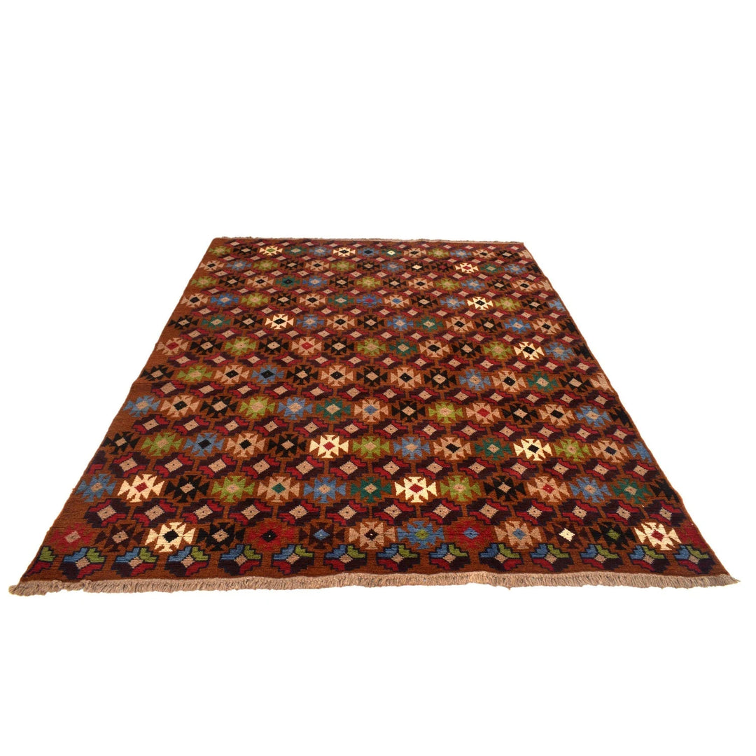 Tan Afghan Kohistani Geometric Rug 6' 0" x 7' 12" Hand-Knotted | No. AL31609