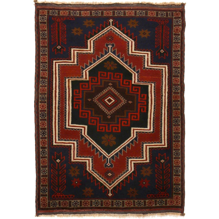 Afghan Baluchi Rug 3' 3" x 4' 10" Hand-Knotted | No. AL31681