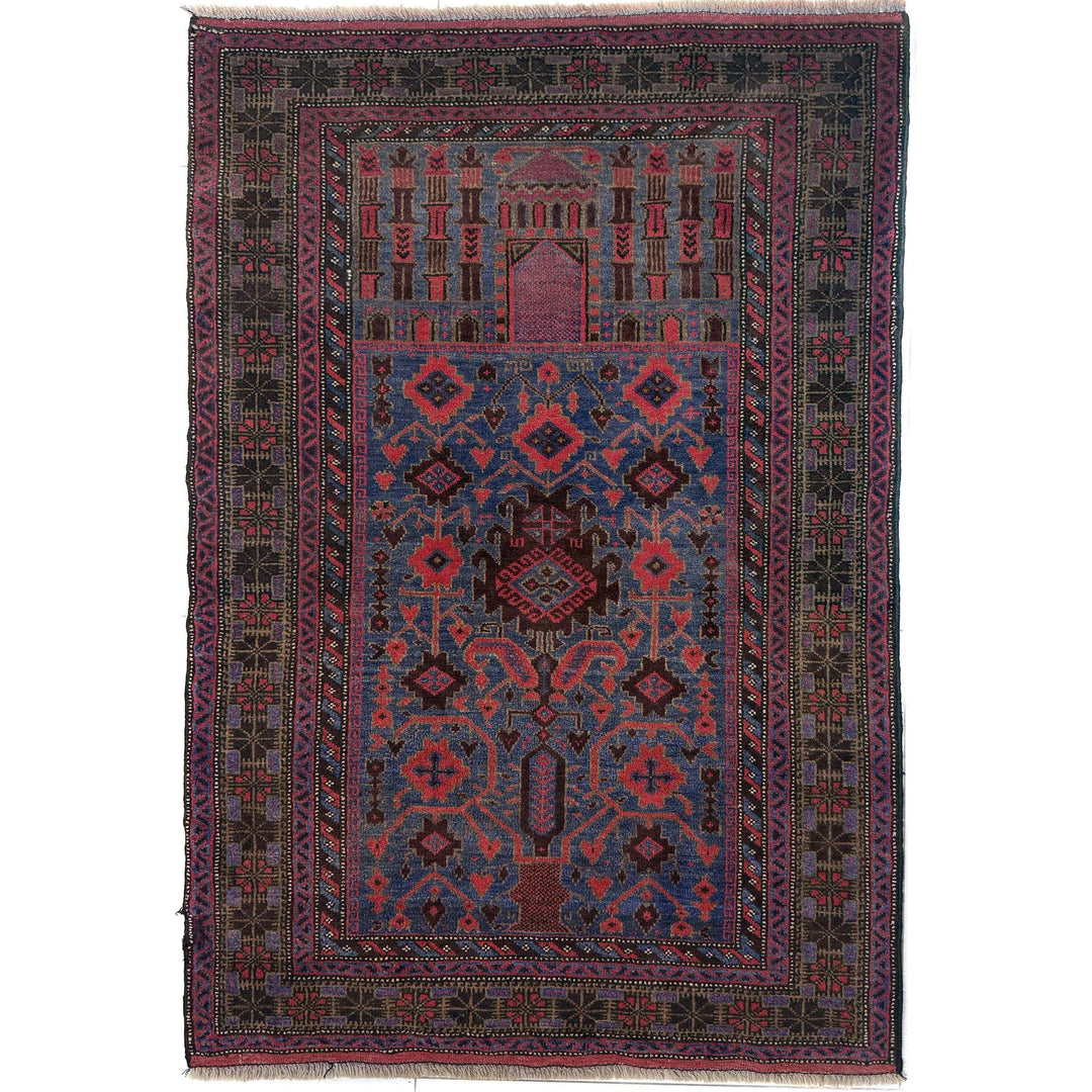 Multicolor Afghan Prayer Rug Rug 2' 11" x 4' 5" Hand-Knotted | No. AL31716