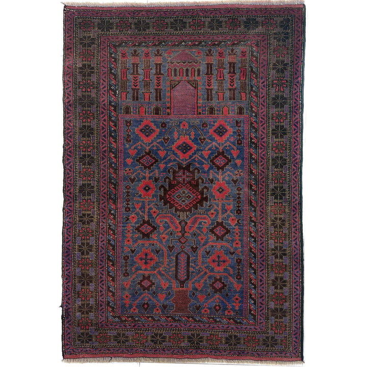Multicolor Afghan Prayer Rug Rug 2' 11" x 4' 5" Hand-Knotted | No. AL31716
