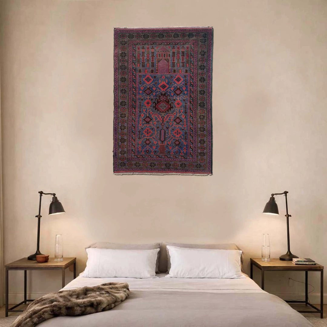 Multicolor Afghan Prayer Rug Rug 2' 11" x 4' 5" Hand-Knotted | No. AL31716