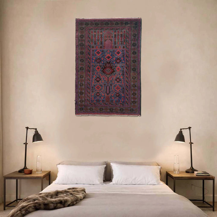 Multicolor Afghan Prayer Rug Rug 2' 11" x 4' 5" Hand-Knotted | No. AL31716
