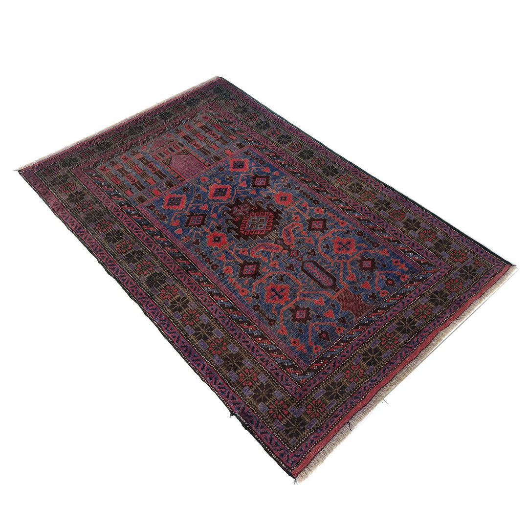 Multicolor Afghan Prayer Rug Rug 2' 11" x 4' 5" Hand-Knotted | No. AL31716
