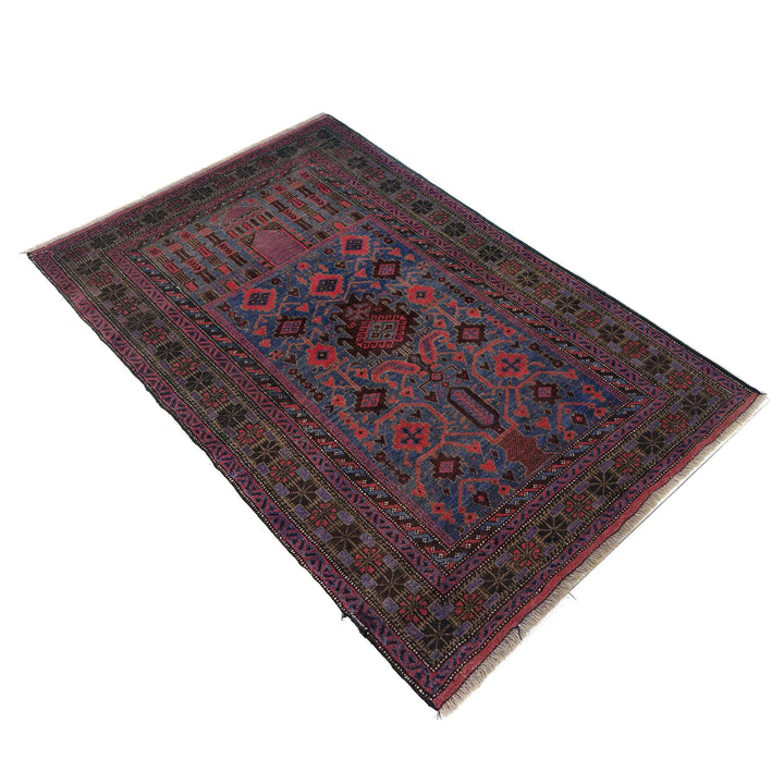 Multicolor Afghan Prayer Rug Rug 2' 11" x 4' 5" Hand-Knotted | No. AL31716
