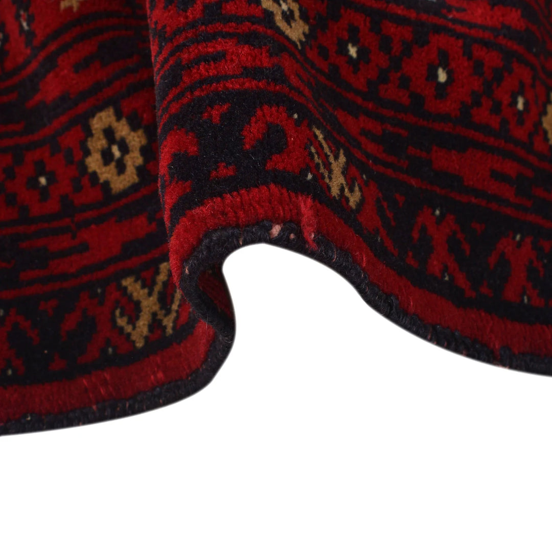 Red Afghan Bokhara Rug 4' 1" x 5' 4" Hand-Knotted | No. AL31759