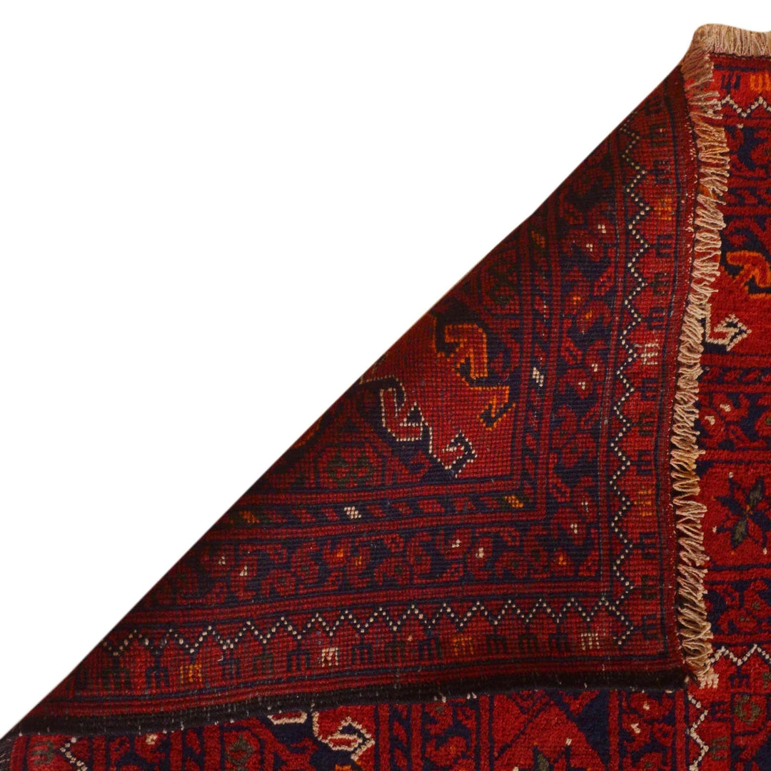 Red Afghan Bokhara Rug 6' 4" x 9' 6" Hand-Knotted | No. AL31763