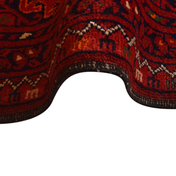 Red Afghan Bokhara Rug 6' 4" x 9' 6" Hand-Knotted | No. AL31763
