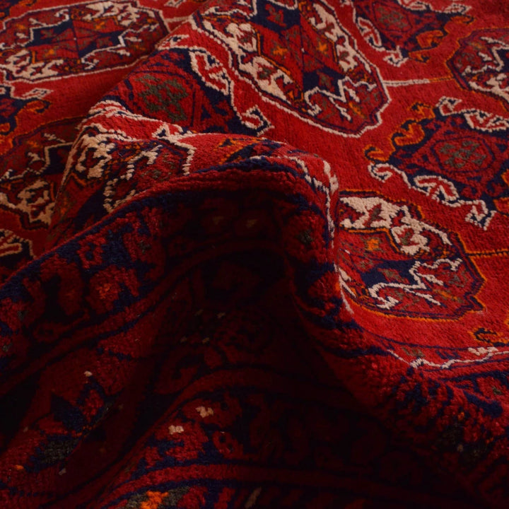 Red Afghan Bokhara Rug 6' 4" x 9' 6" Hand-Knotted | No. AL31763