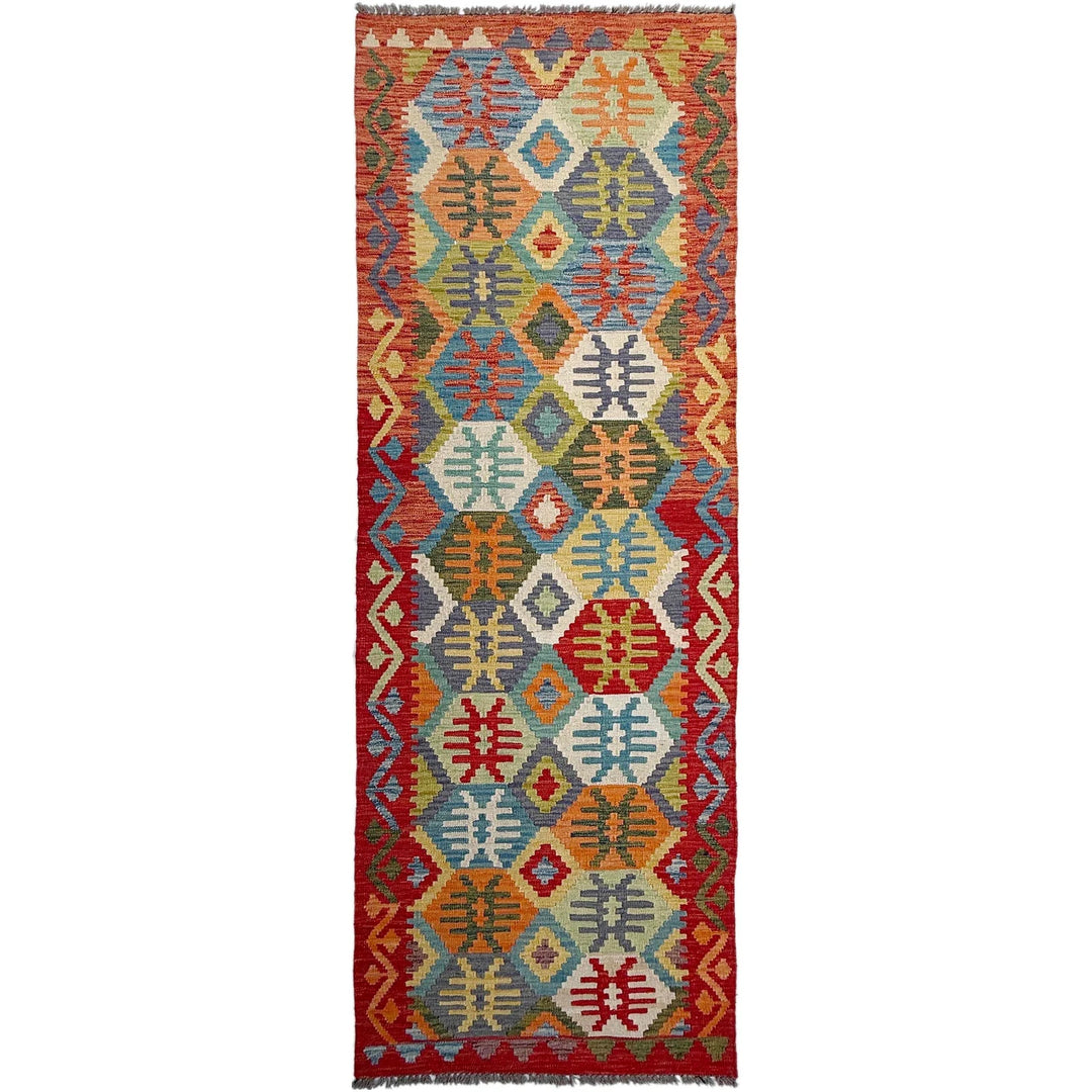 Afghan Vegetable Kilim Rug 2' 10" x 9' 4" Flat-Weave | No. AL318225