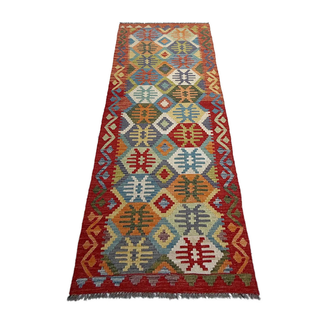 Afghan Vegetable Kilim Rug 2' 10" x 9' 4" Flat-Weave | No. AL318225