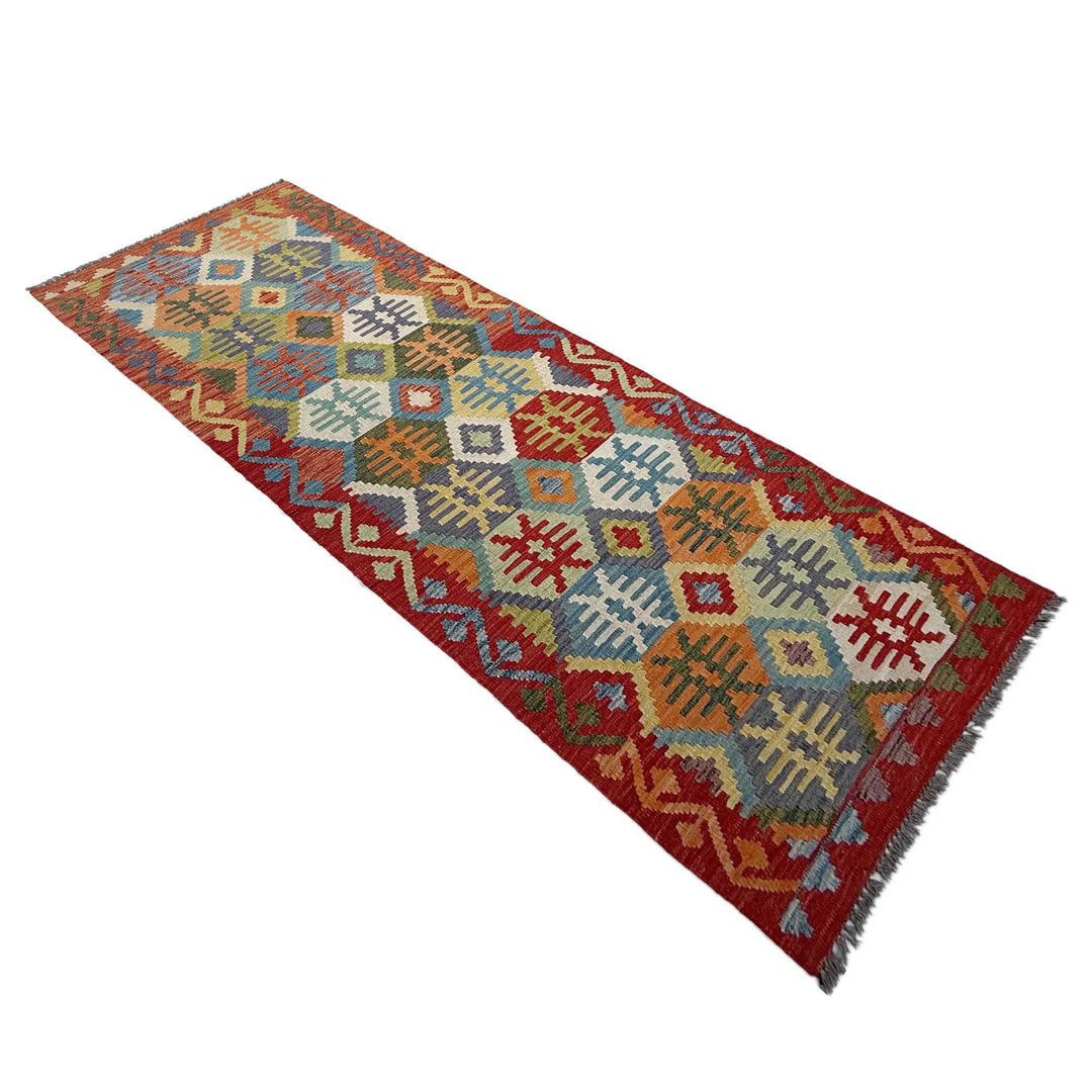 Afghan Vegetable Kilim Rug 2' 10" x 9' 4" Flat-Weave | No. AL318225