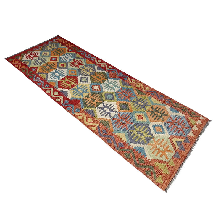 Afghan Vegetable Kilim Rug 2' 10" x 9' 4" Flat-Weave | No. AL318225