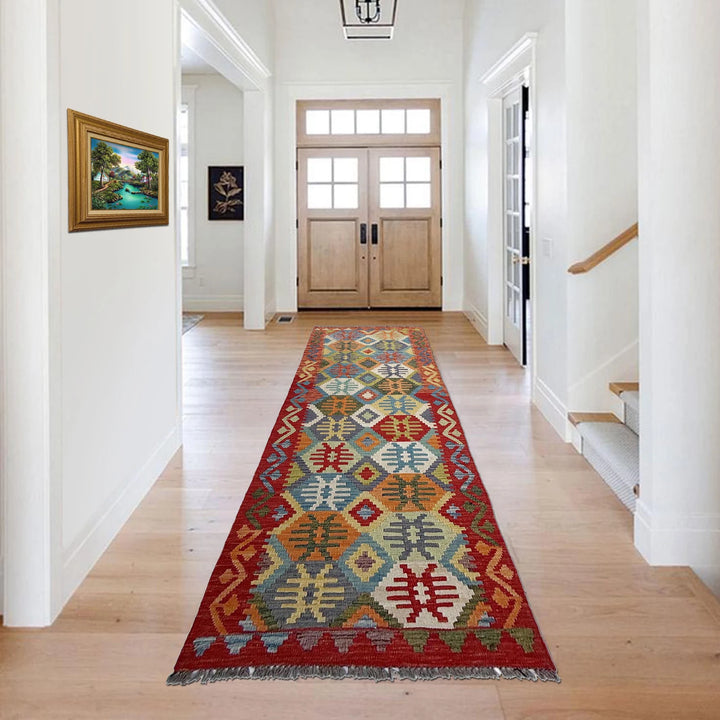 Afghan Vegetable Kilim Rug 2' 10" x 9' 4" Flat-Weave | No. AL318225