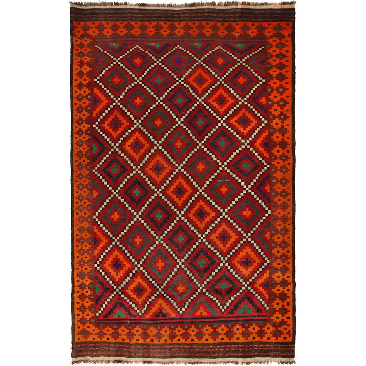 Red Afghan Maimana Kilim Rug 7'8" x 12'6" Flat-Weave | No. AL31920