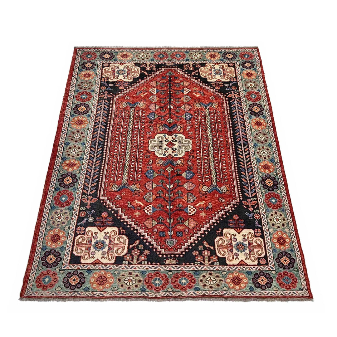 Red Afghan Shirazi Rug 6' 9" x 10' 0" Hand-Knotted | No. AL31933