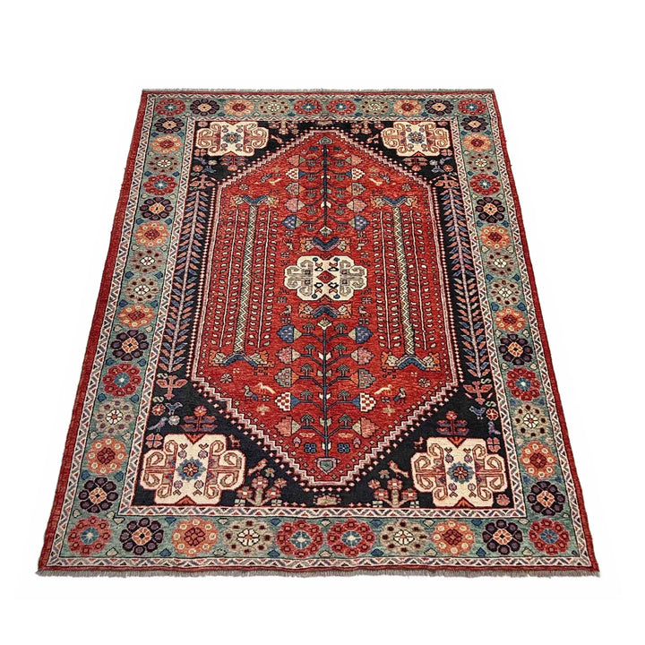 Red Afghan Shirazi Rug 6' 9" x 10' 0" Hand-Knotted | No. AL31933