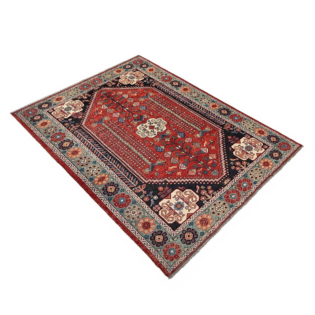 Red Afghan Shirazi Rug 6' 9" x 10' 0" Hand-Knotted | No. AL31933