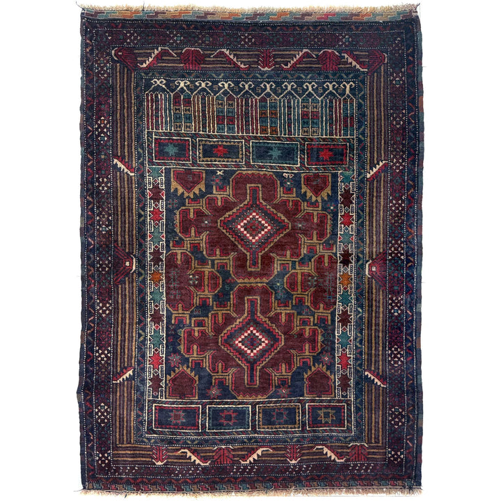 Multicolor Afghan Prayer Rug Rug 2' 11" x 4' 3" Hand-Knotted | No. AL31973