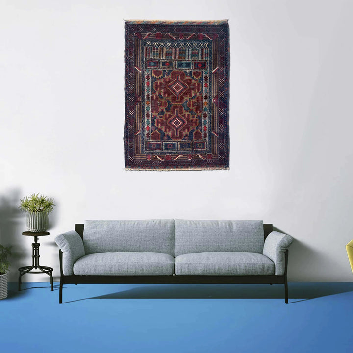 Multicolor Afghan Prayer Rug Rug 2' 11" x 4' 3" Hand-Knotted | No. AL31973