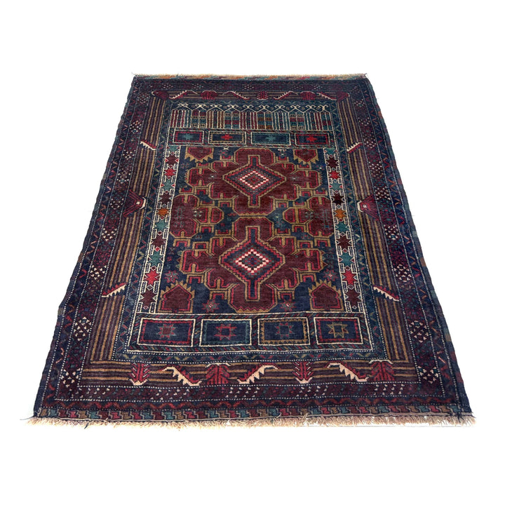 Multicolor Afghan Prayer Rug Rug 2' 11" x 4' 3" Hand-Knotted | No. AL31973