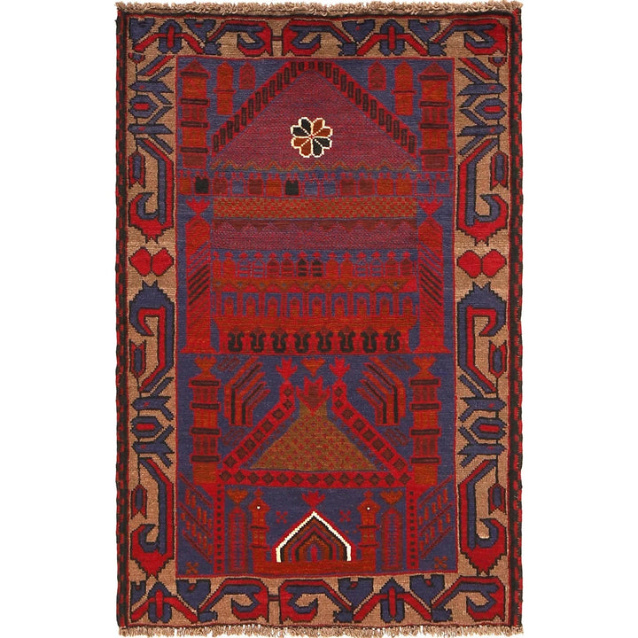 Afghan Prayer Rug 2' 9" x 4' 2" Hand-Knotted | No. AL32005