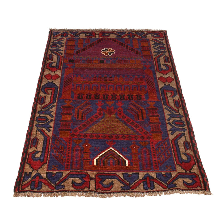Afghan Prayer Rug 2' 9" x 4' 2" Hand-Knotted | No. AL32005