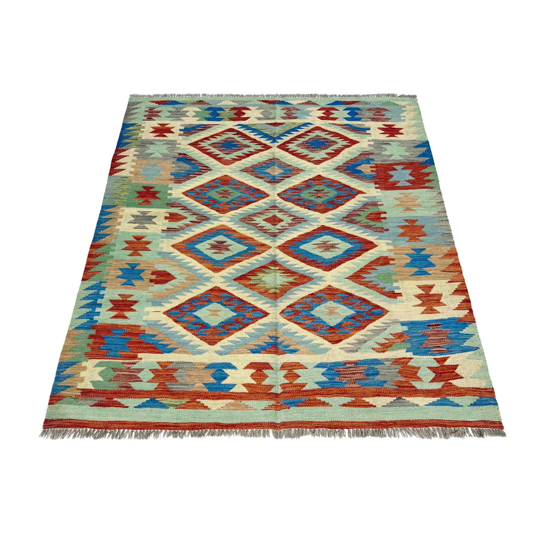 Afghan Vegetable Kilim Rug 4' 11" x 6' 5" Flat-Weave | No. AL320921