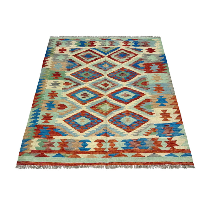 Afghan Vegetable Kilim Rug 4' 11" x 6' 5" Flat-Weave | No. AL320921