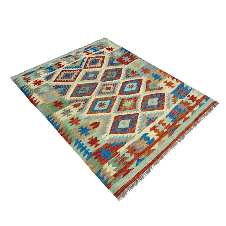 Afghan Vegetable Kilim Rug 4' 11" x 6' 5" Flat-Weave | No. AL320921