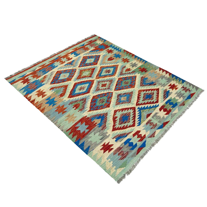 Afghan Vegetable Kilim Rug 4' 11" x 6' 5" Flat-Weave | No. AL320921