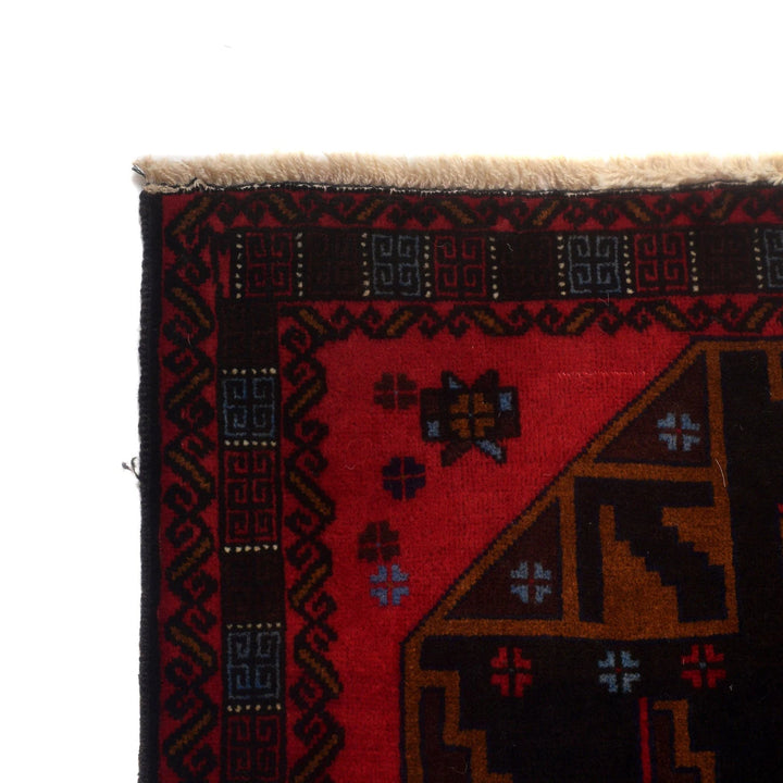 Red Afghan Baluchi Rug 3' 0" x 4' 5" Hand-Knotted | No. AL32122